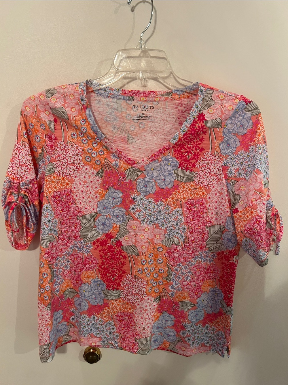 Talbots Multicolor Floral V-Neck Short Sleeve Top